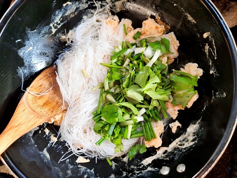 Cooking Stir Fried Vermicelli and Egg - food preparation.