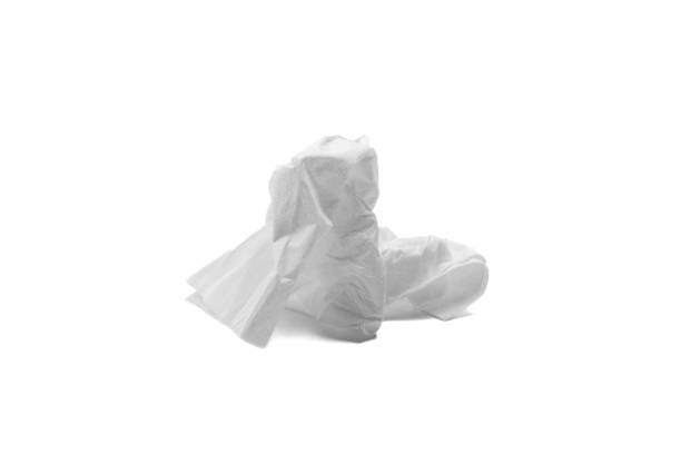 crumpled tissue paper. used screwed paper tissue isolated on white background. personal hygiene - tissue crumpled toilet paper paper stock-fotos und bilder