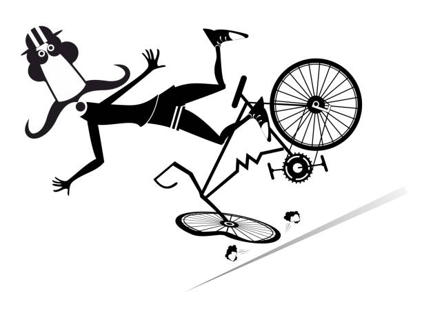 自転車から落ちる漫画の男 - cycling senior adult sports helmet men点のイラスト素材／クリップアート素材／マンガ素材／アイコン素材