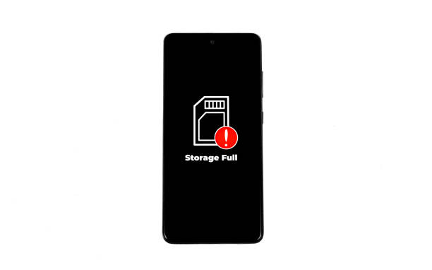 istock Cellular Problems Concepts. Smart phone with full storage icon on screen isolated on white background. All screen graphics are made up. 2132743165