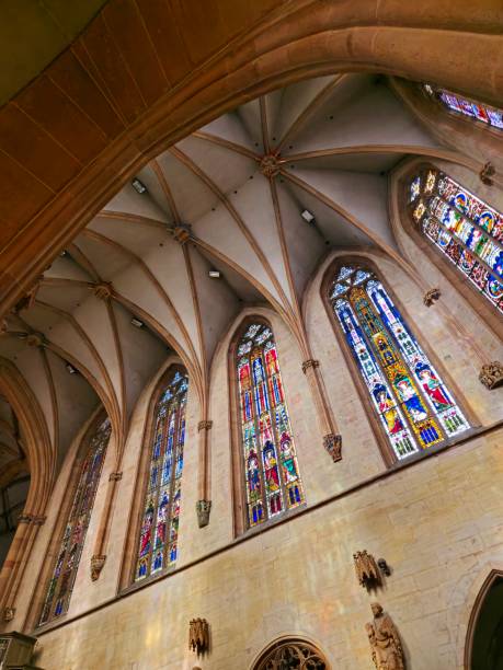 The St. Martin church is a Roman Catholic church located in Colmar. It is in the principal Gothic architectural style. The image shows the interior of the beautiful church.