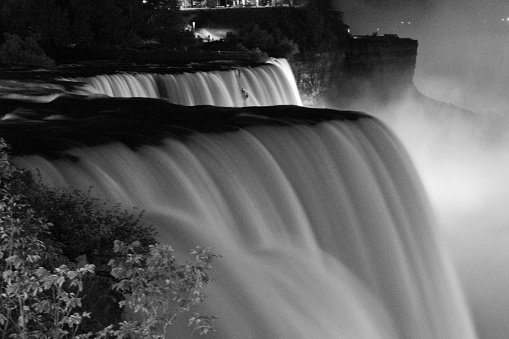 Niagara Falls at night black & white