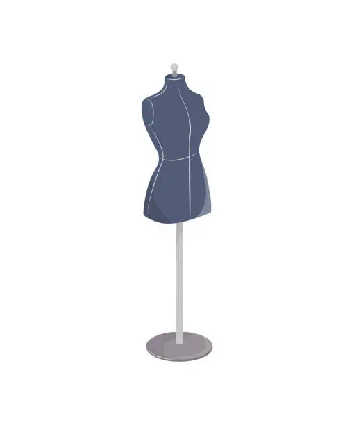 Vector illustration of Tailoring mannequin for female. Torso dummy for woman clothes. Sewing dummie, woman torso, body for fashion design, and dressmaking. Female manikin figure on stand. Tailor's dummy for female body.