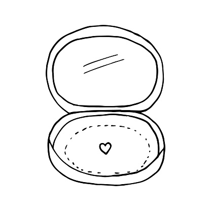 compact powder with a mirror hand drawn in doodle style. minimalism, monochrome, scandinavian