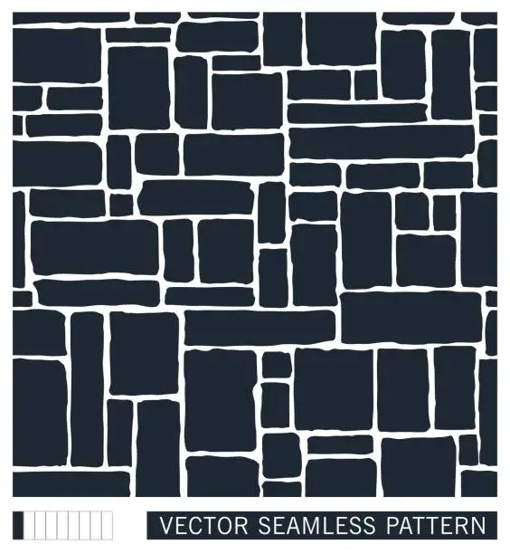 Vector illustration of Stone wall made of large cobblestones. Simple silhouette. Seamless pattern. Vector graphics