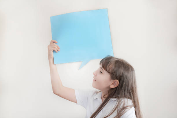 Little beautiful cute girl with speech bubble