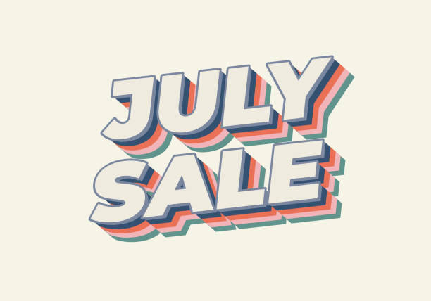 illustrazioni stock, clip art, cartoni animati e icone di tendenza di july sale. text effect in 3 dimension style and eye catching colors - fourth dimension immagine