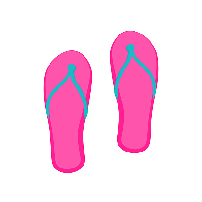 Pink beach slippers top view. Comfortable summer shoes. Summer vacation icon. Simple flat cartoon vector isolated on white background