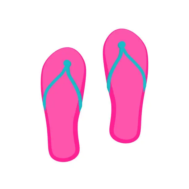 Vector illustration of Pink Beach Slippers Top View Comfortable Shoe