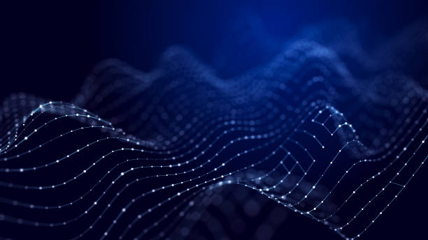 istock Abstract wave. Interweaving of dots and lines on a blue background. Big data. 3D rendering. 2132885623