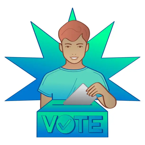 Vector illustration of boy voting
