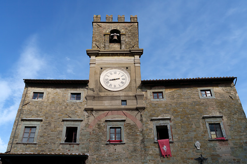 Castiglion Fiorentino, Italy - July 28, 2023: Historic buildings of Cortona, in Arezzo province, Tuscany, Italy