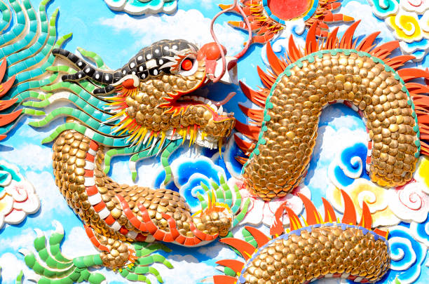 istock Colorful bas-relief Chinese dragon on the wall. 2132931874