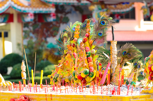 Traditional Chinese offerings in front of the shrine