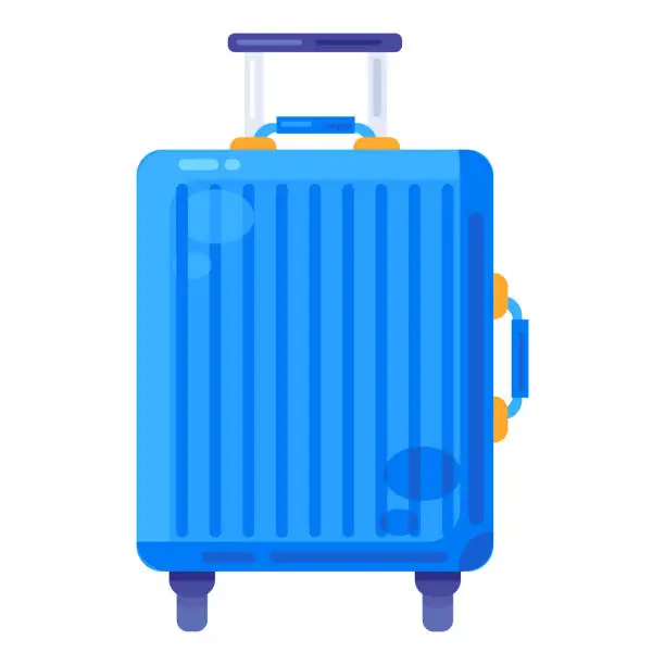 Vector illustration of Plastic Blue Suitcase On Wheels With Handle