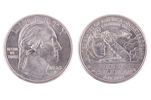 Commemorative quarter dollar honoring Aviator Bessie Coleman, obverse and reverse.