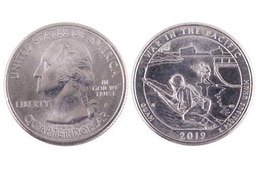 Commemorative quarter dollar honoring World War Two in the Pacific , obverse and reverse.