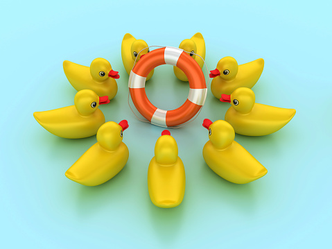 3D Duck with Life Belt - Colored Background - 3D Rendering