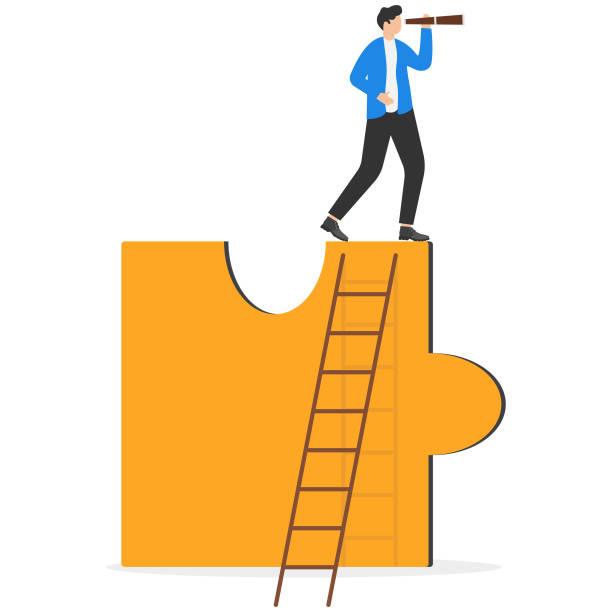 Finding a solution or search for the last missing piece to finish or complete work, leadership mission or business difficulty concept, businessman standing on uncompleted jigsaw looking for missing piece. Finding a solution or search for the last missing piece to finish or complete work, leadership mission or business difficulty concept, businessman standing on uncompleted jigsaw looking for missing piece. uncompleted stock illustrations