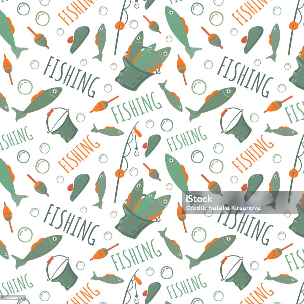 Fish Keeper Pattern Fishermans Pattern With Fishing Elements Stock Illustration - Download ...