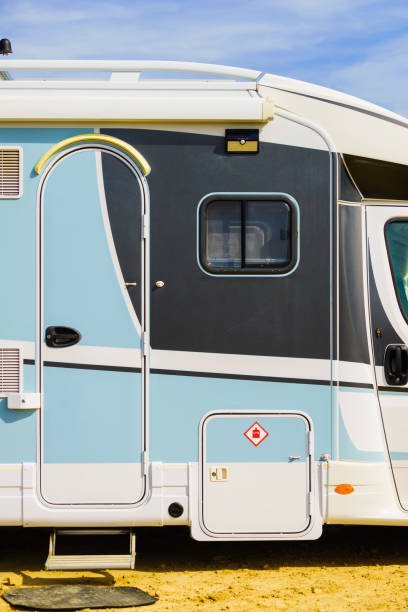 istock Caravan detail, door and gas storage. 2133040984