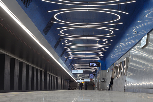 Okskaya subway station. Moscow Metro station on the Nekrasovskaya Line. Station opening on 27 March 2020. Moscow, Russia, March 27, 2020.