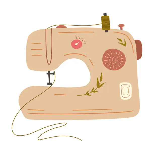 Vector illustration of Cute sewing machine. Modern vector illustration. Isolated.