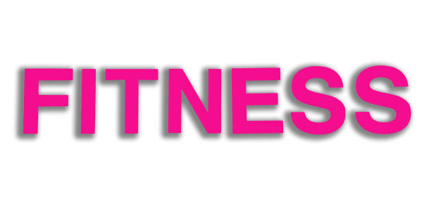 Pink lettering of text reading FITNESS on a white background.