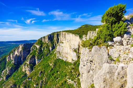 Verdon Gorge in Provence France. Mountain landscape. View from Belvedere de la Dent d'Aire viewing point.