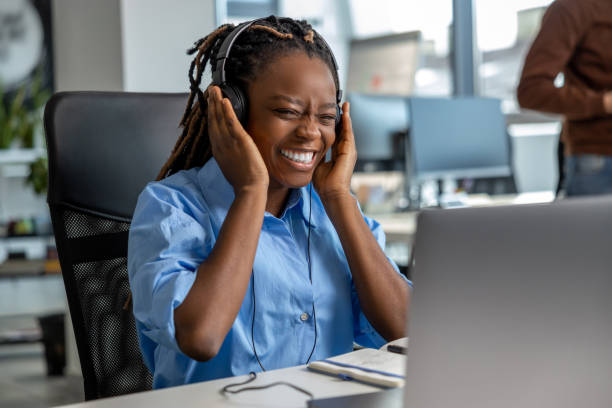 istock Cheerful woman call center operator having break during her work 2133107024