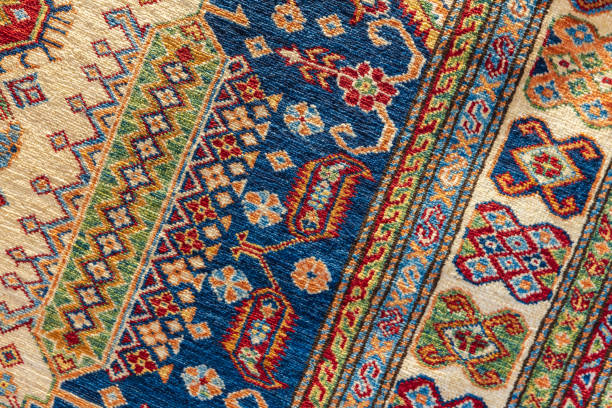 istock Oriental silk carpet with colorful geometric pattern 2133128482