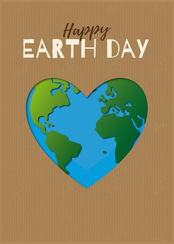 Earth Day illustration with Planet In the Heart. World map background on April 22 environment concept. Vector design for banner, poster or greeting card. Stock illustration