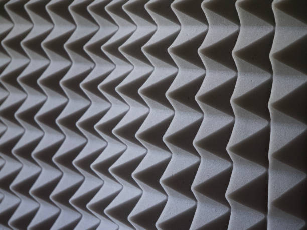 istock Grey acoustic foam rubber. Soundproof pyramids, full frame. 2133146809