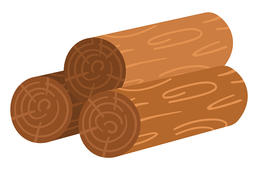 Vector log pile icon. Wood planks illustration isolated on white background. Brown woodpile picture