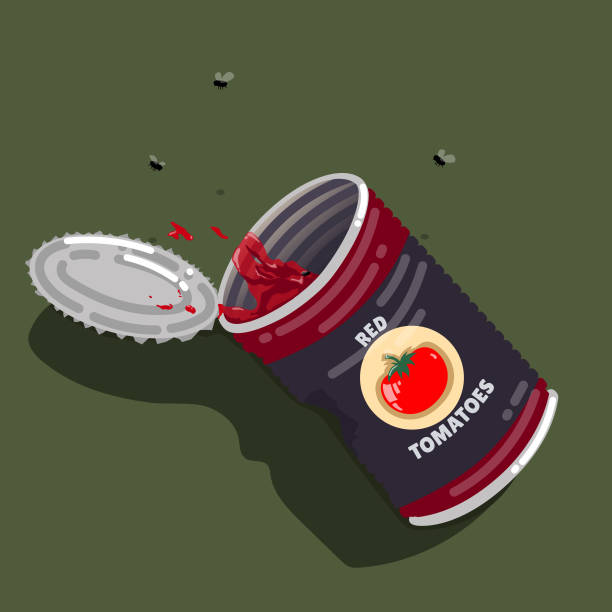 ilustrações de stock, clip art, desenhos animados e ícones de empty and dented tin of tomato puree - can dented canned food damaged