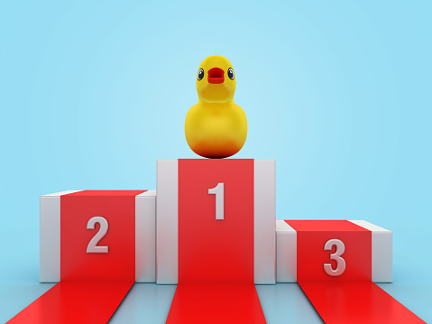 3D Duck on Winner Podium - Colored Background - 3D Rendering