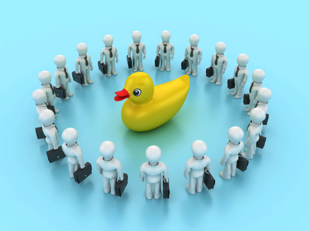 istock 3D Duck with Cartoon Teamwork People 2133202397
