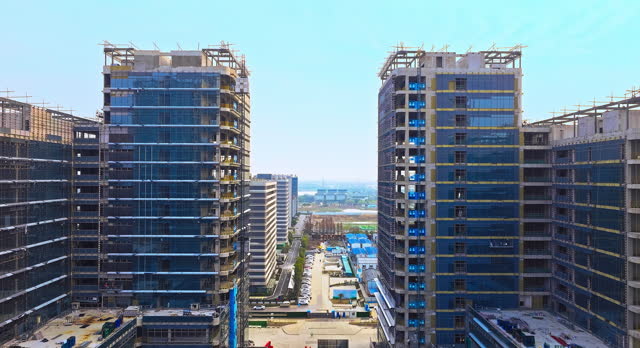 Aerial shot of urban construction site landscape