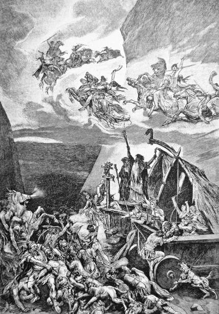 istock Norse mythology, riding Valkyrie, also known as a battle maiden or shield maiden, is a female spirit from the entourage of Odin, the father of the gods 2133205524