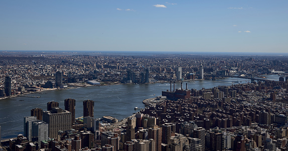 New York (United States), March 21, 2024. Aerial view of the skyscrapers of Manhattan, one of the five boroughs of the city. In the heart of the Big Apple we find the largest cultural, financial and commercial centers in the world.