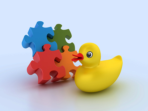 3D Duck with Puzzle - Colored Background - 3D Rendering