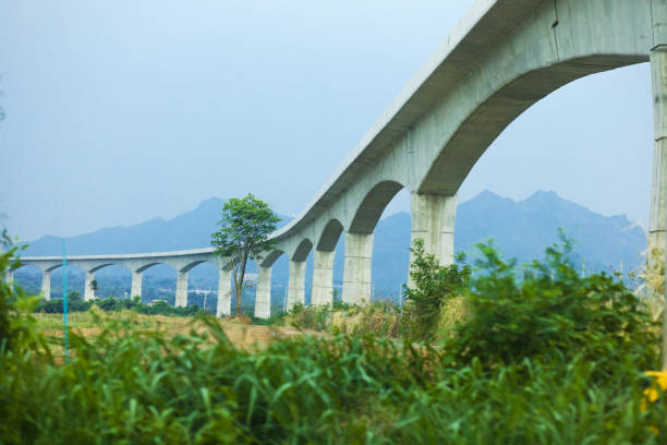 View along new highspeed railway bridge in Pak Chong in Nakhon Ratchassima province, construction of new railway