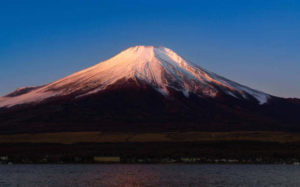 Mount Fuji at Yamanakako lake during sunrise.