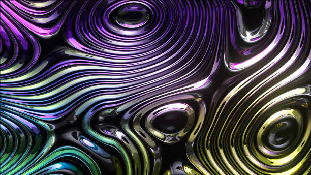 Metallic liquid swirls in neon hues create a hypnotic abstract pattern.