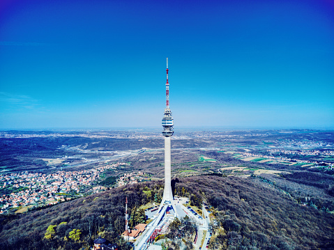 Majestic very tall radio tower  Avala in Belgrade, Serbia