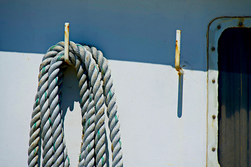 Ropes from an old sailing boat, close-up.