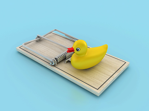 3D Duck with Mouse Trap - Colored Background - 3D Rendering