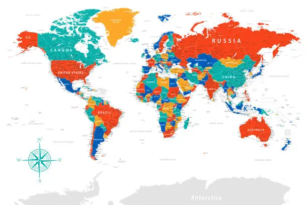 Vector illustration of World Map - Highly Detailed Colored Vector Map of the World. Ideally for the Print Posters.