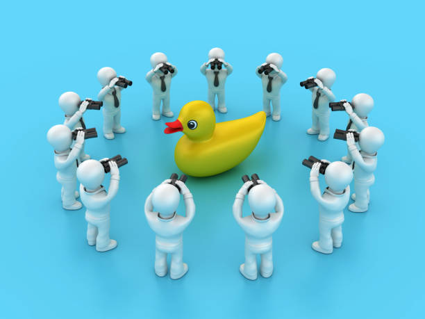 istock 3D Duck and Cartoon Business People with Binoculars 2133444067