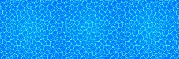 Vector illustration of Swimming pool vector seamless pattern. Water surface template banner. Aquatic centers, spa background. Ocean repeated texture for summer travel and vacation wallpapers. Top view with ripple and waves.